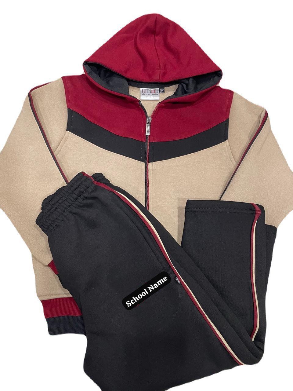 Dual Tone Beige & Maroon Hoodie Tracksuit